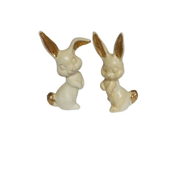 Decorative Easter Rabbits Bunny Figurines White Ivory Gold Bisque 80's RARE VTG - Picture 10 of 16